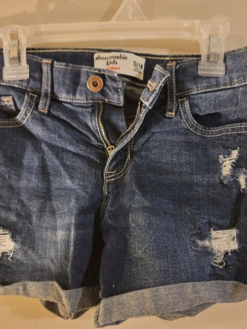 Abercrombie Kids Distressed Dark Blue Denim Shorts